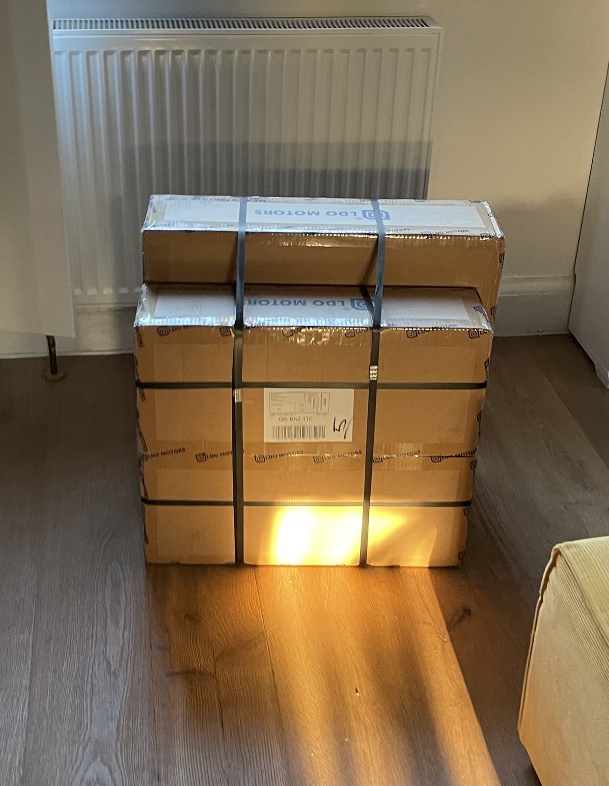 some cardboard boxes
